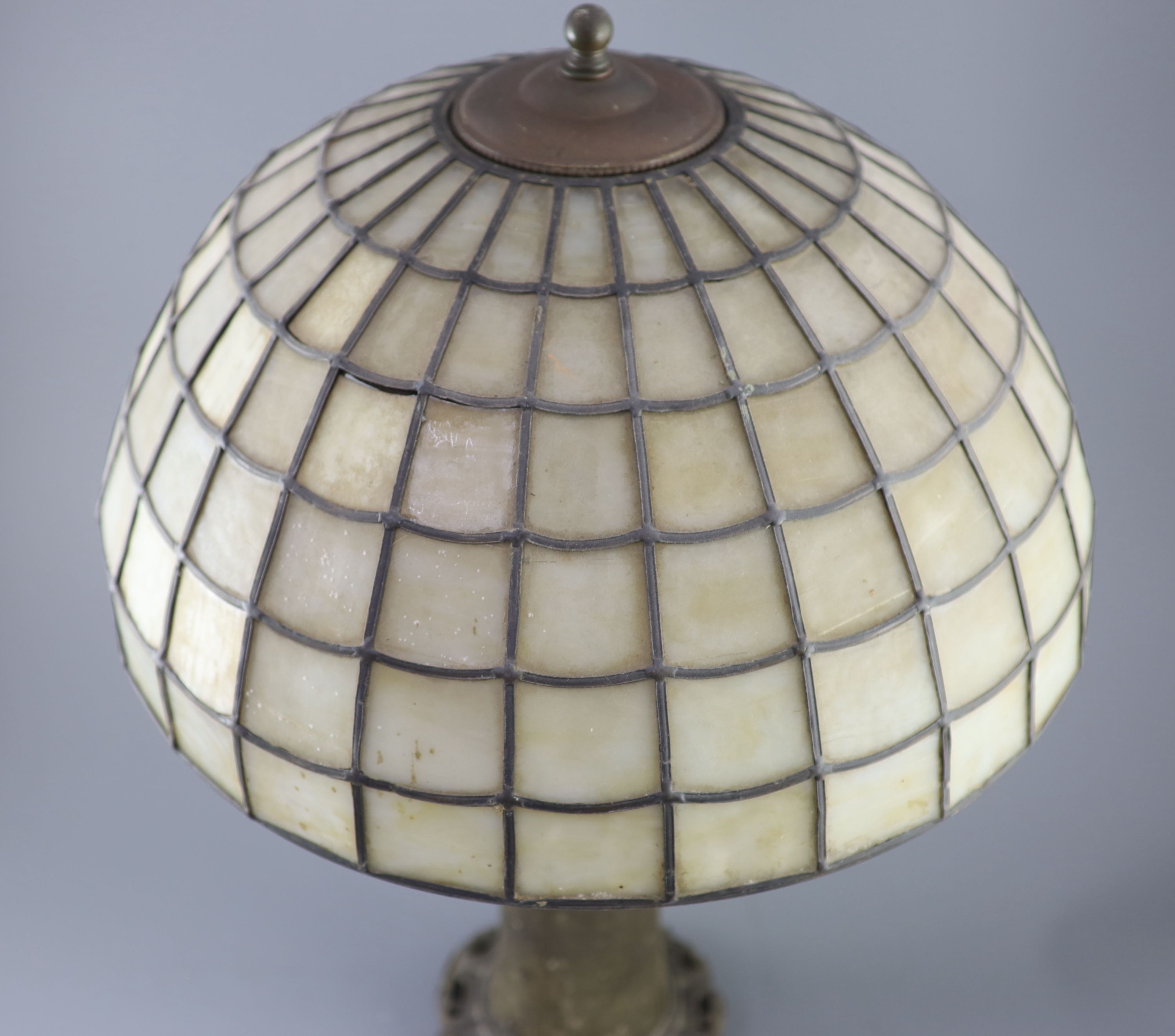 An early 20th century Tiffany style bronze table lamp, by Handel, diameter 20.1in. height 25in.